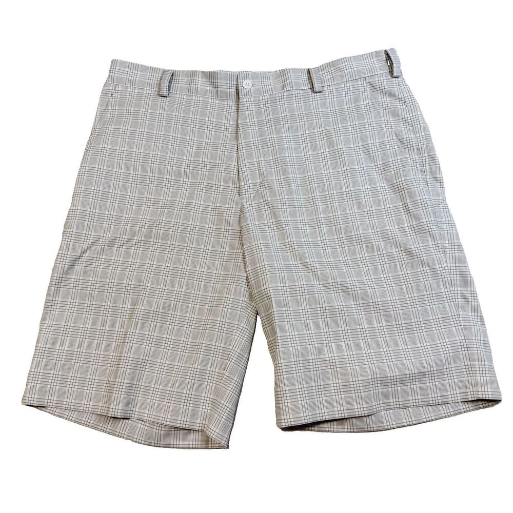Nike Golf Dri-FIT Shorts Mens 36 White Gray Plaid Check Golf 11” Inseam